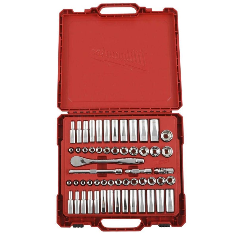Milwaukee 38 in Drive SAEMetric Ratchet and Socket Mechanics Tool Set 56Piece