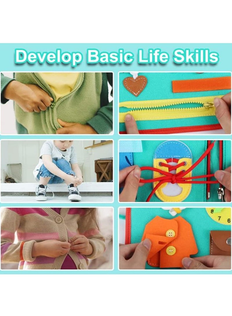 MIXDE Busy Board for Toddlers,Montessori Toy Sensory Board for Kids,Preschool Activities Educational Travel Toy,Portable Busy Board Gifts for Toddlers Learning Basic Dress Skills  - Image 3