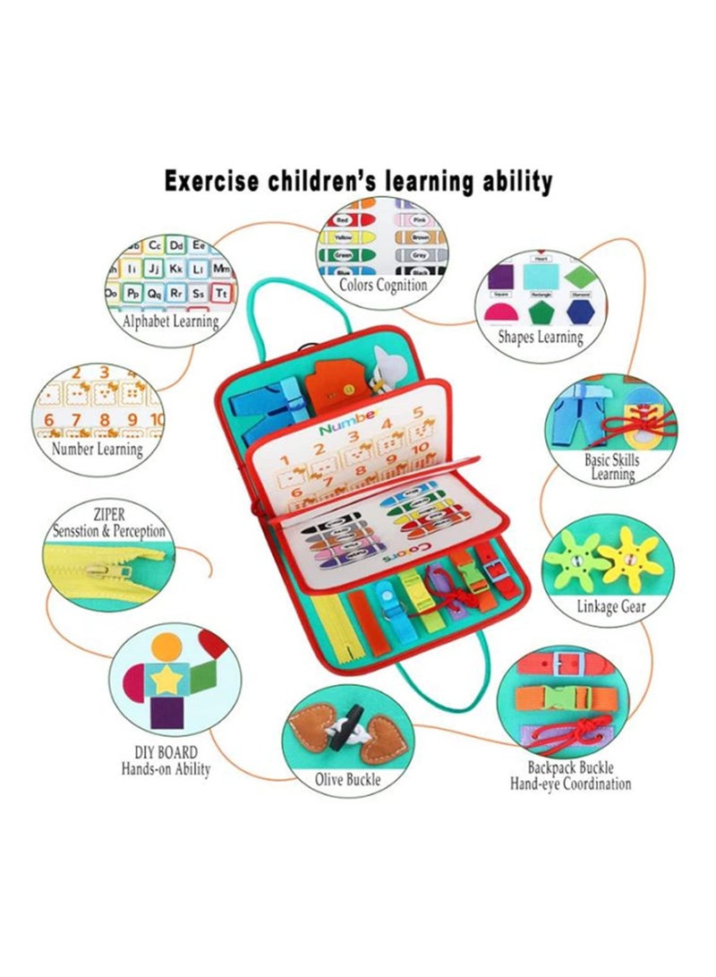 MIXDE Busy Board for Toddlers,Montessori Toy Sensory Board for Kids,Preschool Activities Educational Travel Toy,Portable Busy Board Gifts for Toddlers Learning Basic Dress Skills  - Image 2