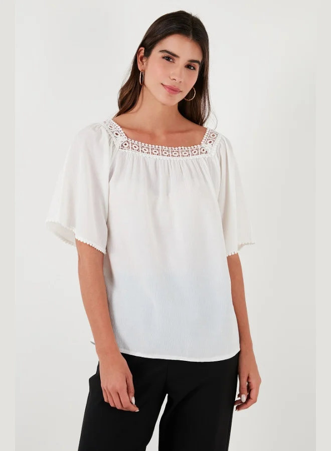 Lela Lela Laced Regular Fit Square Collar Blouse Women's BLOUSE 5869003