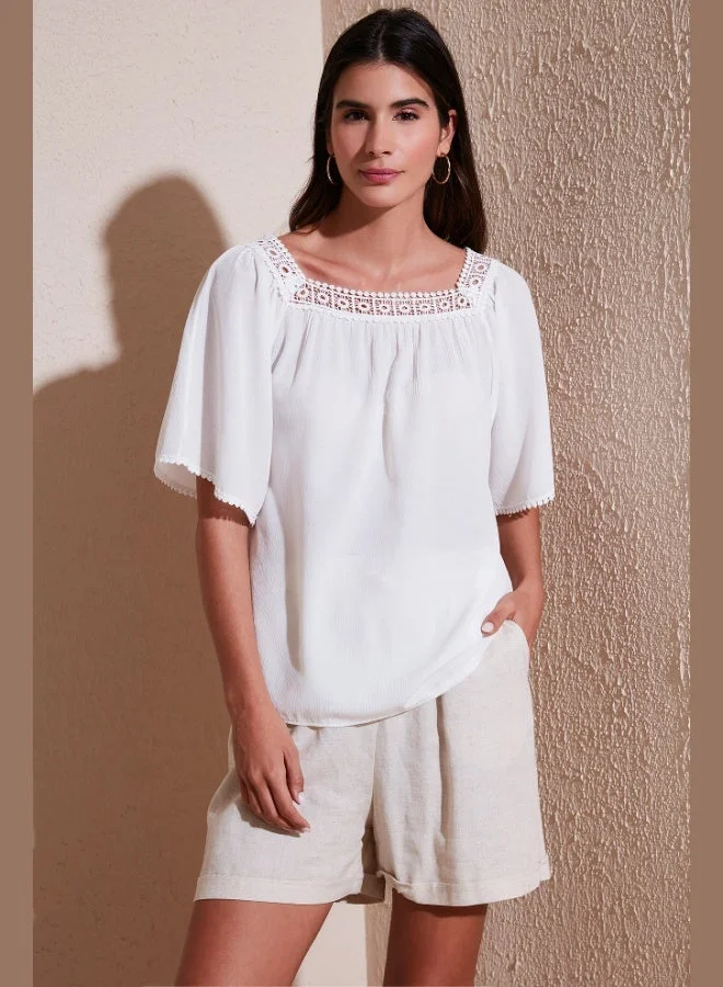 Lela Lela Laced Regular Fit Square Collar Blouse Women's BLOUSE 5869003