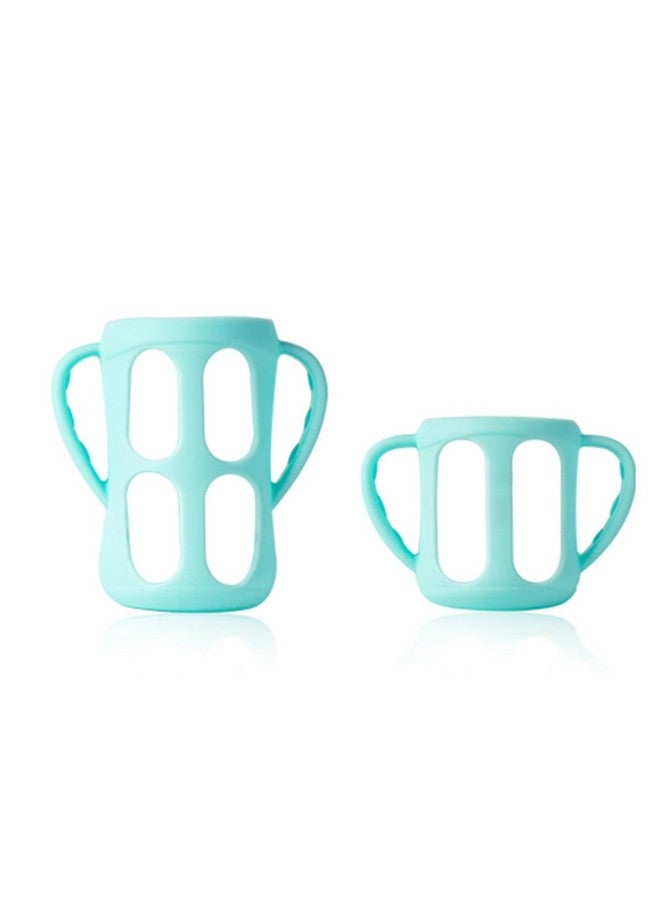 ROMIRUS 2 Pack Silicone Sleeves for Philips Avent Glass Natural Baby Bottles 4oz and 8oz, Anti Breakage Baby Bottle Holder with Handle, Feeding Bottle Handle (Blue) - Image 2