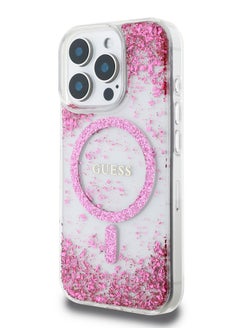 GUESS Magsafe IML Hard Case with Marble Design for iPhone 16 Pro Max / Drop protection / Slim Profile / Comfortable Grip-Fuschia  - Image 1