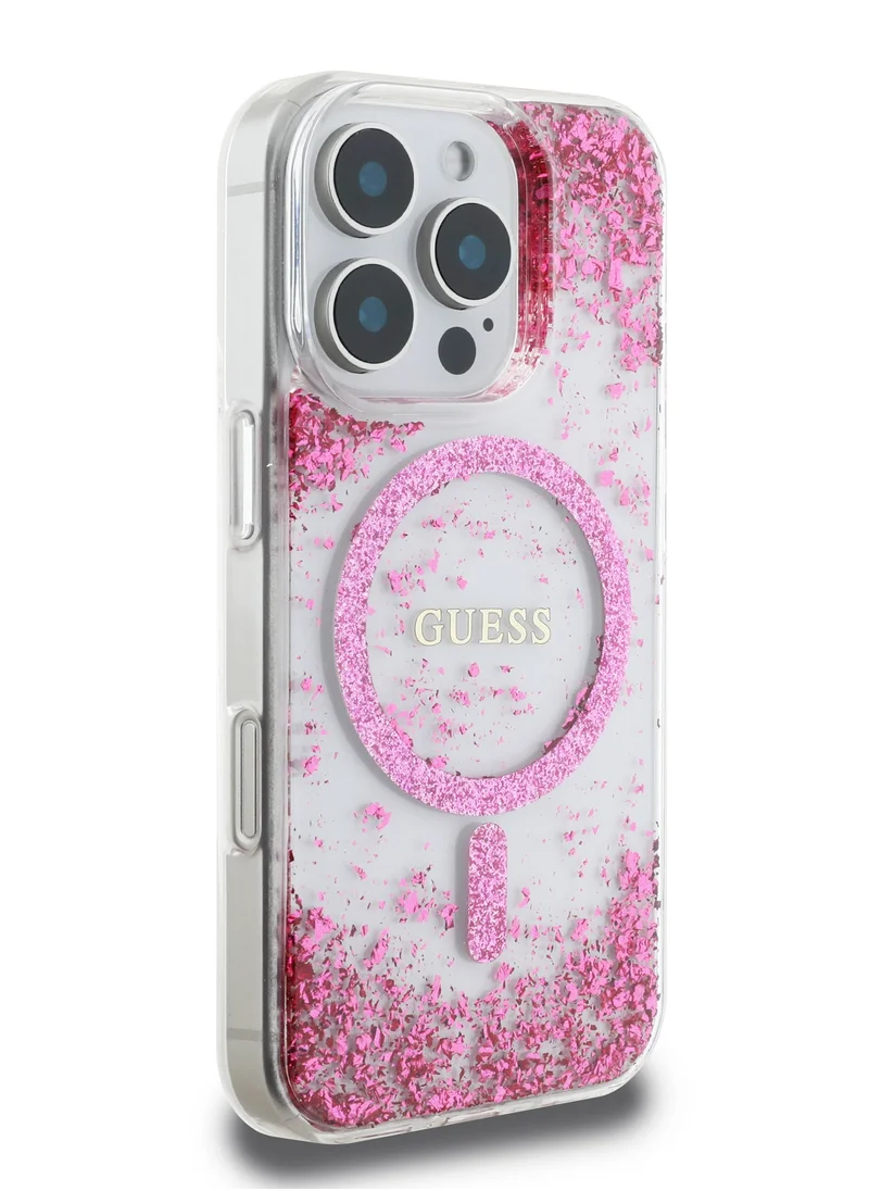 GUESS Magsafe IML Hard Case with Marble Design for iPhone 16 Pro Max / Drop protection / Slim Profile / Comfortable Grip-Fuschia