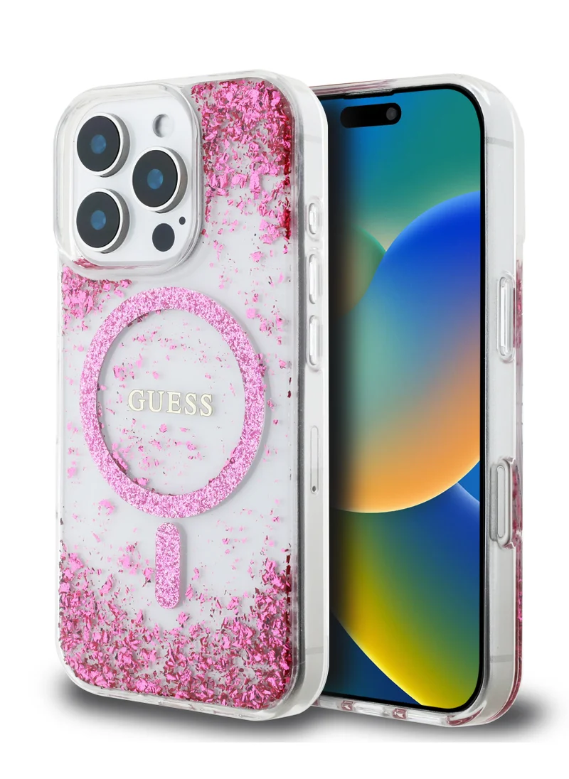 GUESS Magsafe IML Hard Case with Marble Design for iPhone 16 Pro Max / Drop protection / Slim Profile / Comfortable Grip-Fuschia
