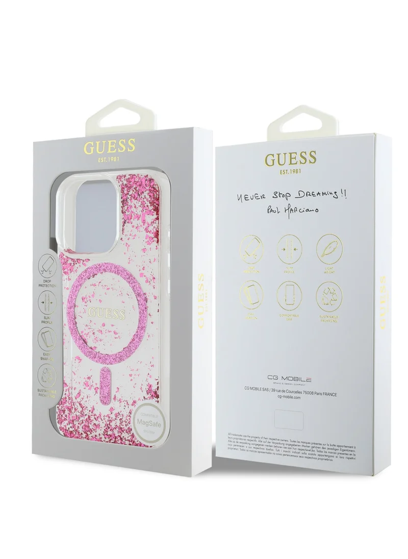 GUESS Magsafe IML Hard Case with Marble Design for iPhone 16 Pro Max / Drop protection / Slim Profile / Comfortable Grip-Fuschia