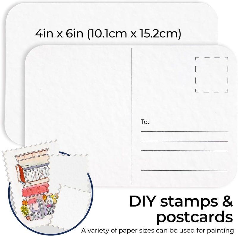 Funto Blank Watercolor Paper Postcards, 100% Cotton, 28 Cards+2 Watercolor Stamps, 4x6, 140lb/300gsm, Acid-Free Heavyweight for Thanks - Image 3