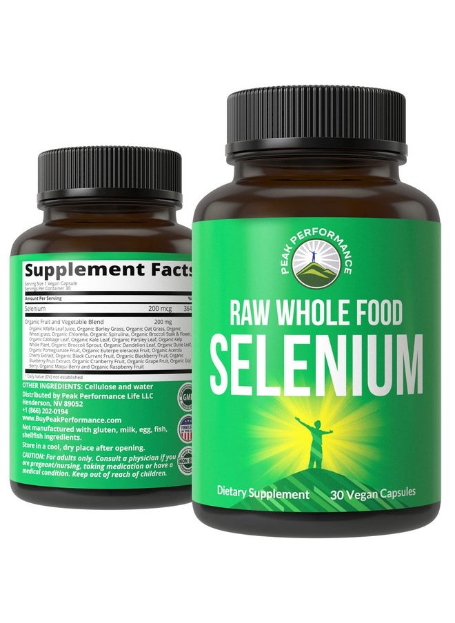 Peak Performance Raw Whole Food Selenium Supplement Pure Selenium Vegan Capsules For Immune System Thyroid Support Heart Health Prostate. Superior Absorption 30 Pills  - Image 2