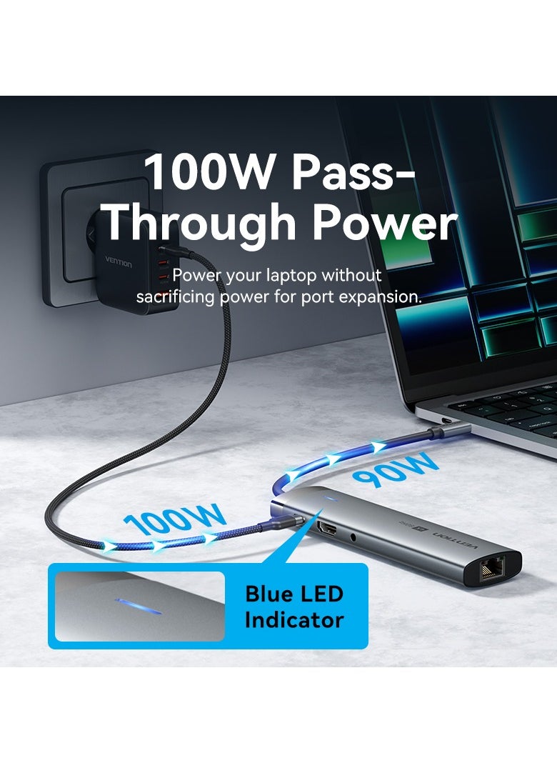 VENTION Vention 9in1 USB-C Docking Station,100W PD,4K HDMI/USB 3.2 Gen 1 Type-C/USB 3.0/USB 2.0/RJ45/SD/TF/TRRS 3.5mm  0.15M Gray Aluminum Alloy Type  - Image 5