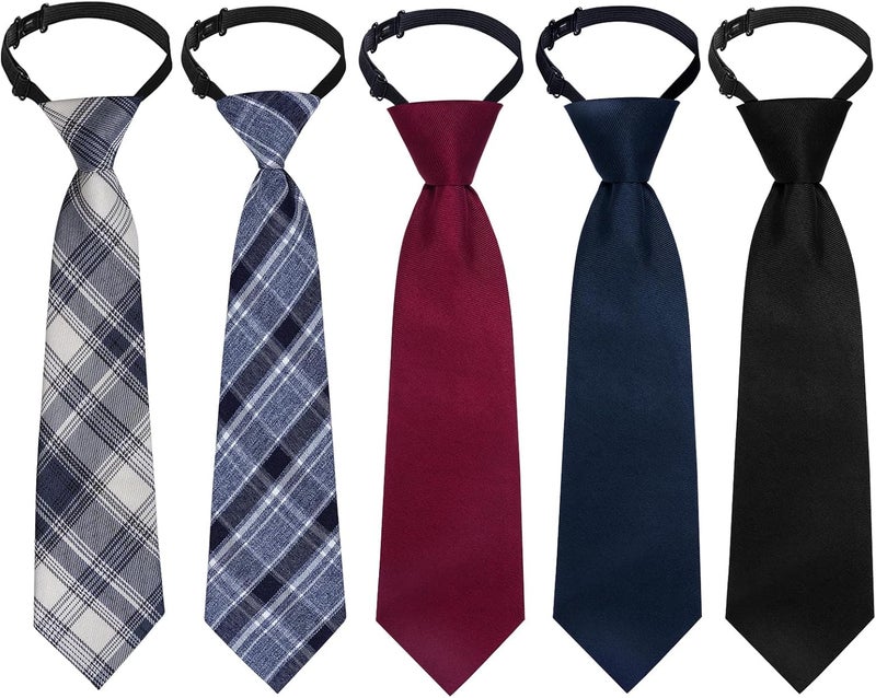 Sucrain 5pcs Boy's Necktie Pre-tied Adjustable Neck Strap Tie for Wedding Graduation School Uniforms - Image 1
