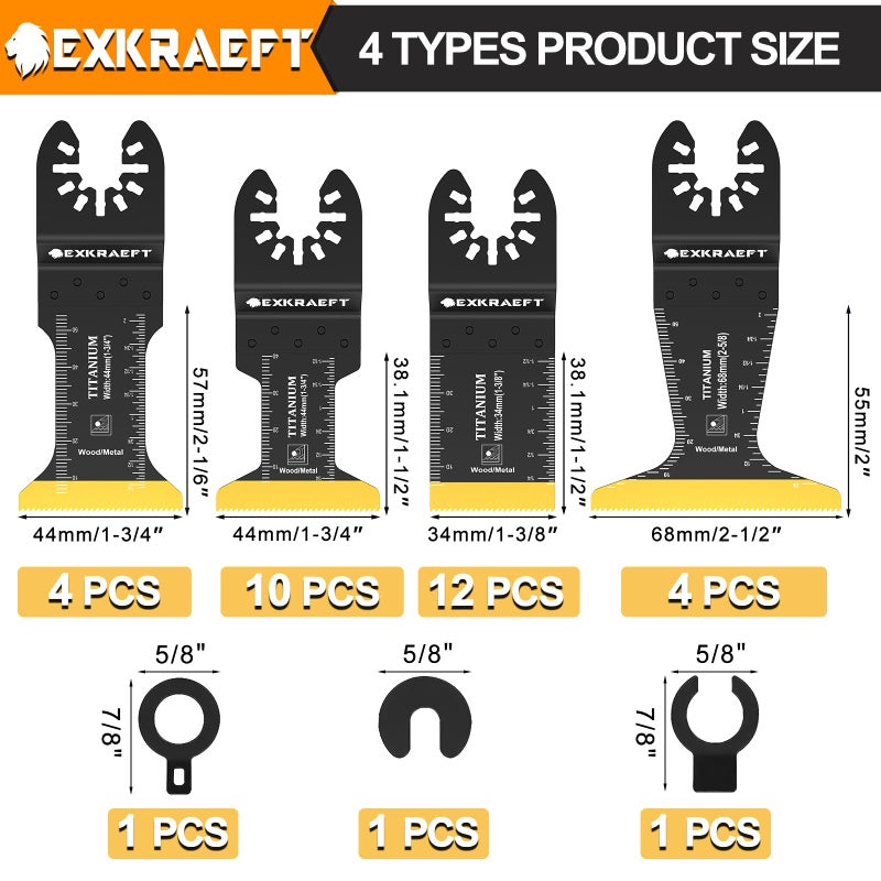 EXKRAEFT 30 PCS Oscillating Tool Blade, Universal Titanium Multi Tool Blades for Metal Nails Wood Plastic and Hard Material, Oscillating Saw Blades Fit Dewalt Milwaukee Ryobi Rockwell Fein - Image 2