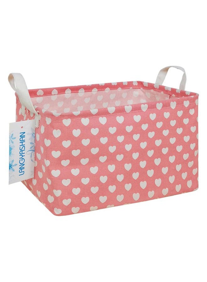 LANGYASHAN Rectangular Storage Bin Collapse Canvas Fabric Cartoon Storage Basket with Handles for Organizing Home Kitchen Boys and Girls Toys Office Closet Shelf Baskets (Rec Pink Heart) - Image 1