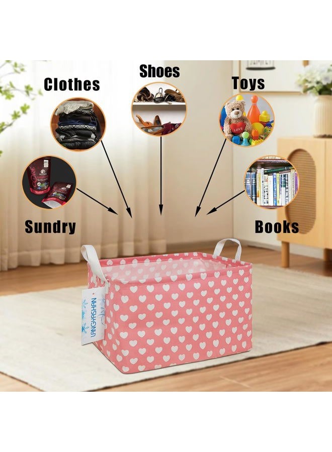 LANGYASHAN Rectangular Storage Bin Collapse Canvas Fabric Cartoon Storage Basket with Handles for Organizing Home Kitchen Boys and Girls Toys Office Closet Shelf Baskets (Rec Pink Heart) - Image 4