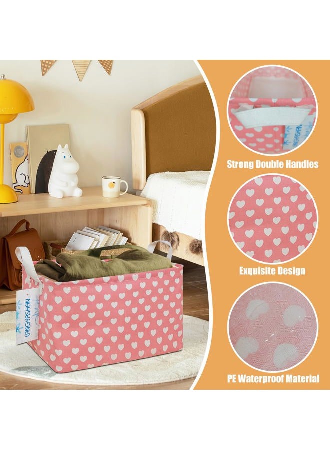 LANGYASHAN Rectangular Storage Bin Collapse Canvas Fabric Cartoon Storage Basket with Handles for Organizing Home Kitchen Boys and Girls Toys Office Closet Shelf Baskets (Rec Pink Heart) - Image 3