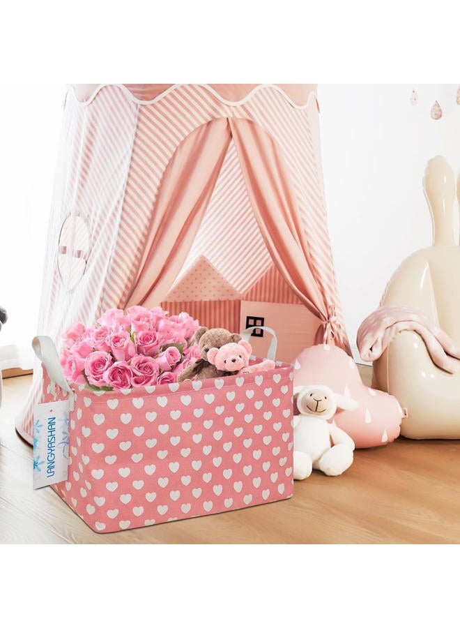 LANGYASHAN Rectangular Storage Bin Collapse Canvas Fabric Cartoon Storage Basket with Handles for Organizing Home Kitchen Boys and Girls Toys Office Closet Shelf Baskets (Rec Pink Heart) - Image 5