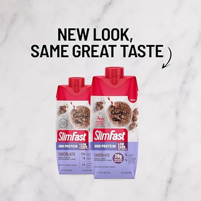 SlimFast Protein Shake, Chocolate- 20g Protein, Meal Replacement Shake Ready to Drink, High Protein with Low Carb and Low Sugar, 24 Vitamins and Minerals, 12 Count (Pack of 1) (Packaging May Vary) - Image 2