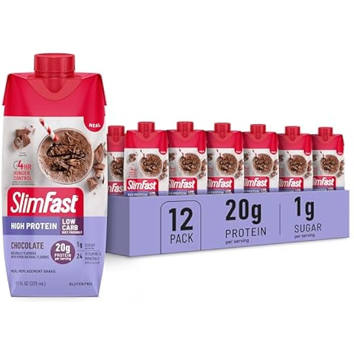 SlimFast Protein Shake, Chocolate- 20g Protein, Meal Replacement Shake Ready to Drink, High Protein with Low Carb and Low Sugar, 24 Vitamins and Minerals, 12 Count (Pack of 1) (Packaging May Vary) - Image 1