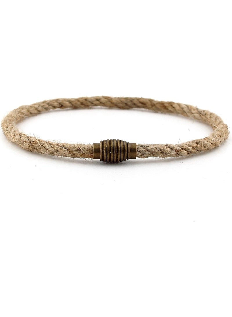Cream Color Thin Rope Bronze Metal Magnet Single Row Men's Bracelet M054C