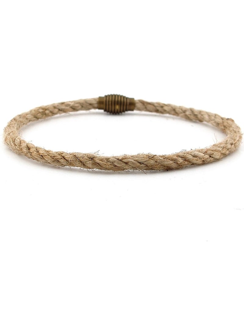 Cream Color Thin Rope Bronze Metal Magnet Single Row Men's Bracelet M054C