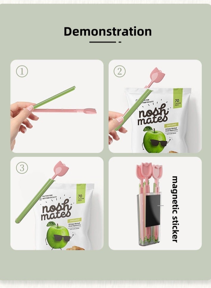 5 PCS Plastic chip clips for food packaging, flower shape makes home more cozy, can be magnetically attached to the refrigerator, refrigerator stickers, curved design sealing bag clips for food, kitchen and home use  - Image 5