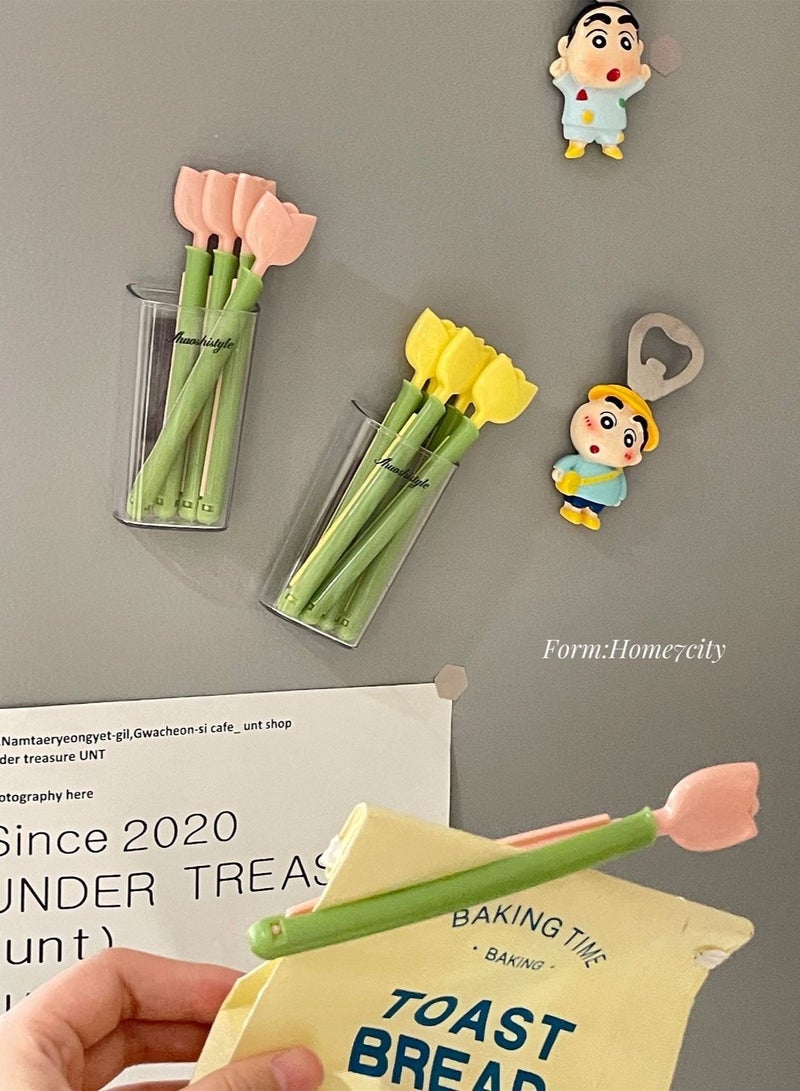 5 PCS Plastic chip clips for food packaging, flower shape makes home more cozy, can be magnetically attached to the refrigerator, refrigerator stickers, curved design sealing bag clips for food, kitchen and home use  - Image 1