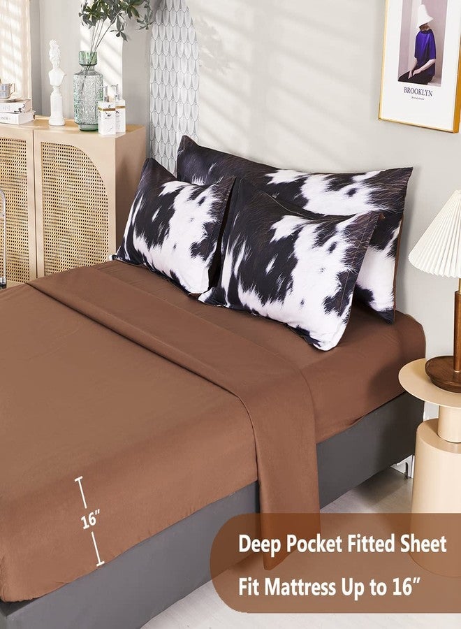SUCSES King Size Comforter Set 8 Pieces Western Farmhouse Style Bedding Set Highland Rustic Cow Fur Print Bed in A Bag Comforter Set with Sheets (Cow Fur Pattern, King) - Image 5