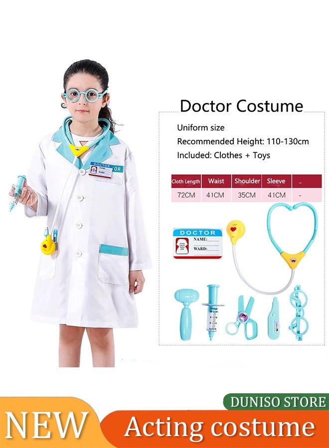 DUNISO Kids Doctor Costume,suitable for boys and girls to wear medical gowns, surgical prop suits, role-playing sets, equipped with toys, suitable for heights of 110 to 130 centimeters - Image 1