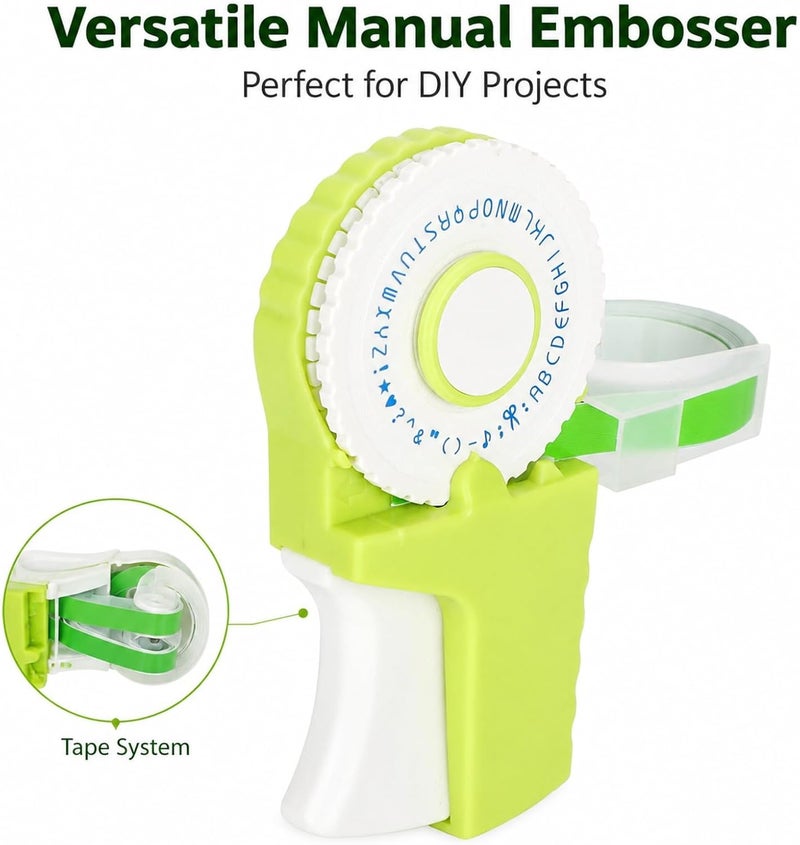 Embosser Manual Typewriter, Handheld DIY Embossing Label Maker, Green, 9mm Tape Width - No Ink, Portable Design, Ideal for Scrapbooks and Photo Albums - Image 2