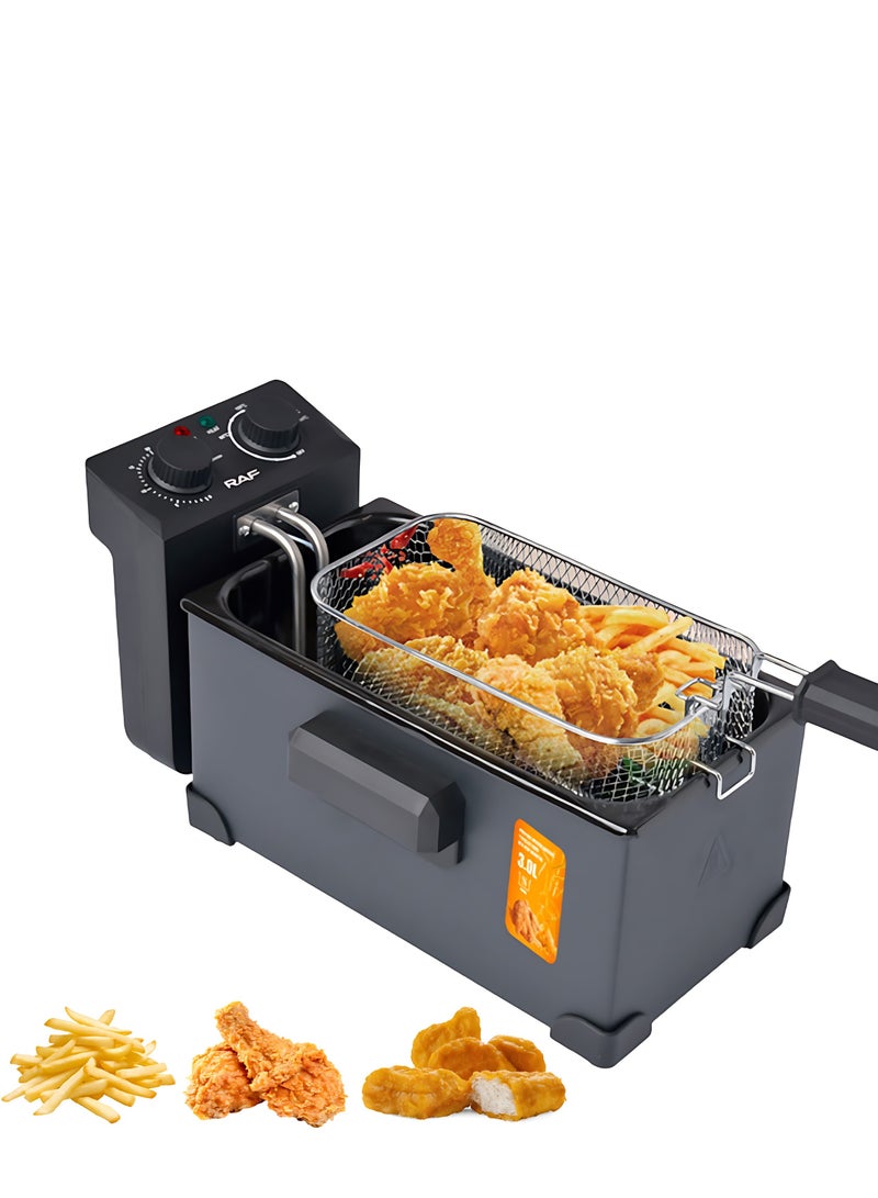 RAF Deep Fryer 2000W – 3L Large Capacity Electric Deep Fryer with Adjustable Temperature Control, Anti-Scalding Design, 4-Ring Heating System, Removable Fry Basket & Non-Stick Oil Container - Image 1