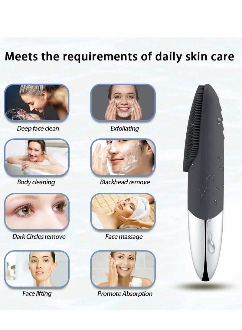 Excefore Facial Cleansing Brush, 3-in-1 Electric Silicone Face Scrubber, Vibrating Massager, USB Rechargeble Scrubber Brush, Gray - Image 5