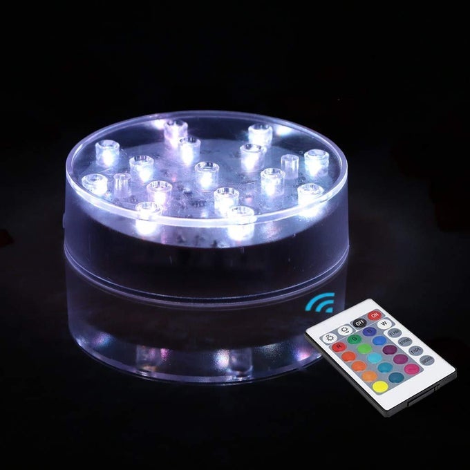 RECHARGEABLE LED LIGHT BASE WITH REMOTE 4 INCHES ROUND LED LIGHT DISPLAY PEDESTAL MULTICOLOR LIGHT FOR VASE CRYSTAL ART HOME PARTY TABLE WEDDING CENTERPIECE DECORATION