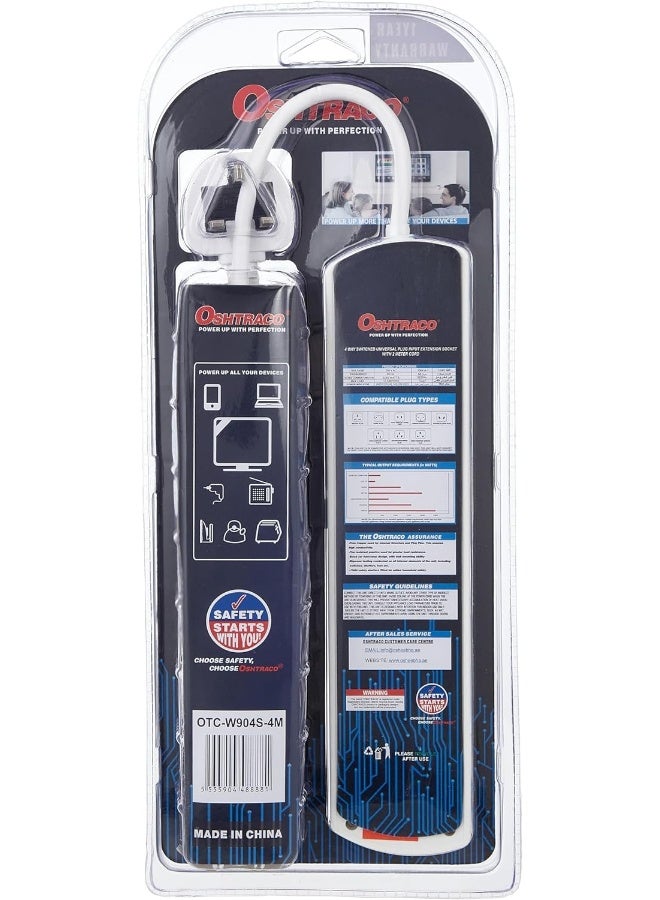 Oshtraco 4-Way Universal Extension Socket with 4 Meter Wire, Multicolor - Image 2