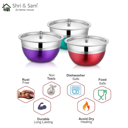Shri & Sam Stainless Steel Serving Bowl with Stainless Steel Lid, 3 Pieces, Silver (Infinity) - Image 3