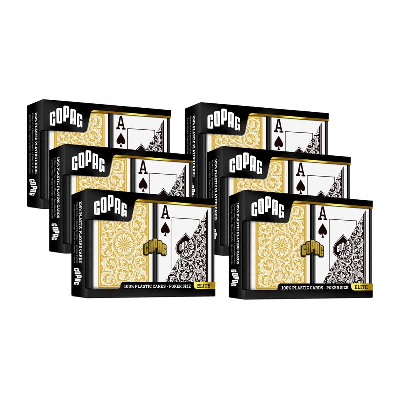 Copag 1546 Design 100% Plastic Playing Cards, Poker Size (Standard) Black/Gold (Jumbo Index, 6 Sets) - Image 1