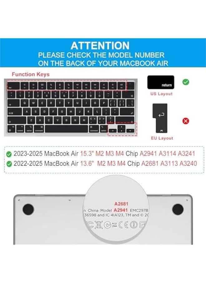 Arabest Black Keyboard Cover for MacBook Air 15 inch with M4 M3 M2 Chip A2941 A3114 A3241 and 13.6 inch with M4 M3 M2 A3240 A3113 A2681 US Keyboard Protector  - Image 2