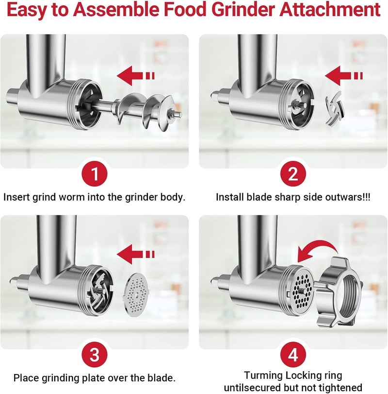GVODE Metal Food Grinder Attachment for KitchenAid Stand Mixers, Meat Grinder for Kitchen Aid Included 3 Sausage Stuffer Tubes, 4 Grinding Plates, 2 Grinding Blades, Kubbe Meat Processor Accessories - Image 5