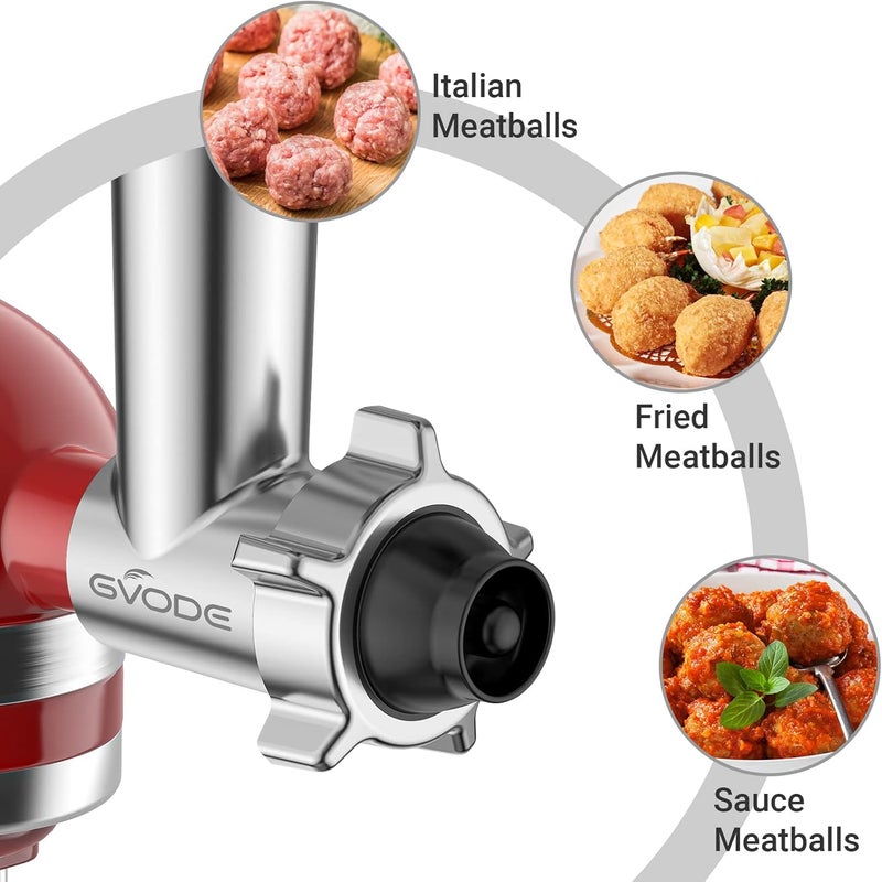 GVODE Metal Food Grinder Attachment for KitchenAid Stand Mixers, Meat Grinder for Kitchen Aid Included 3 Sausage Stuffer Tubes, 4 Grinding Plates, 2 Grinding Blades, Kubbe Meat Processor Accessories - Image 3