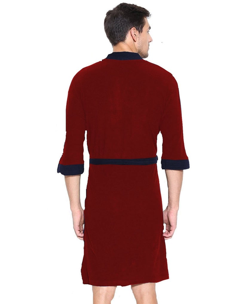 ELEVANTO Bathrobes For Mens Collection 34 Sleeve Soft Terry Cotton Bathrobe Free SizeREDNAVY - Image 3