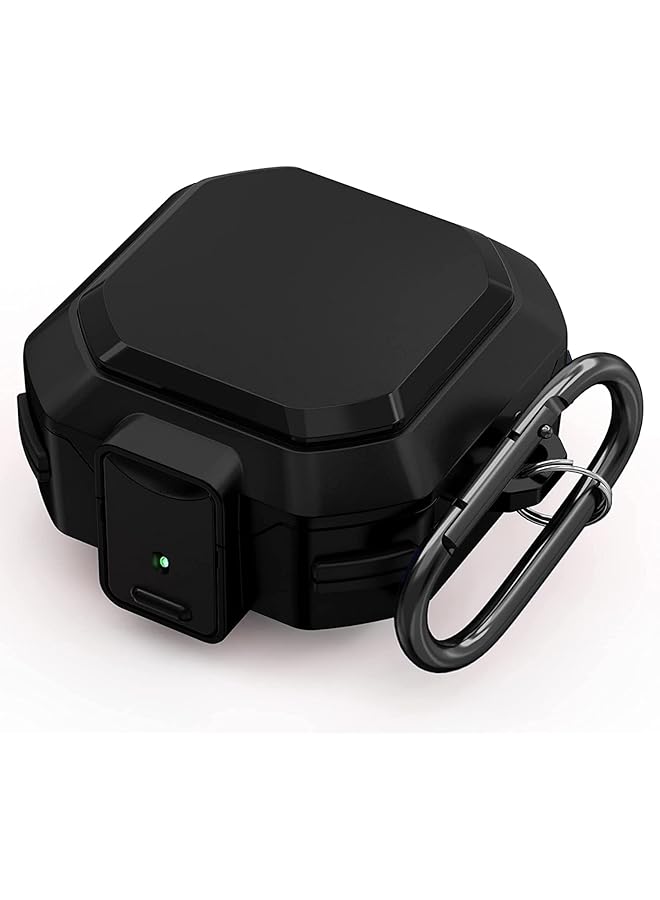 erorex Case Compatible With Heavy Duty Armor For Galaxy Buds 2 Galaxy Buds Pro 2021 Galaxy Live 2020 Secure Lock Design Matte Cover Full Body Protective Shockproof Case Carabiner Black - Image 1