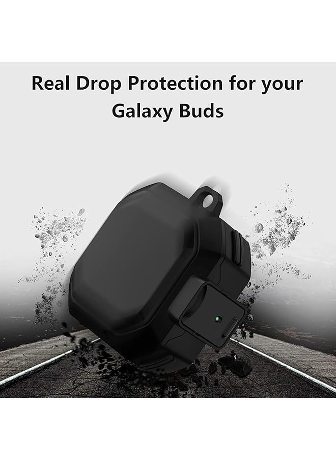 erorex Case Compatible With Heavy Duty Armor For Galaxy Buds 2 Galaxy Buds Pro 2021 Galaxy Live 2020 Secure Lock Design Matte Cover Full Body Protective Shockproof Case Carabiner Black - Image 3