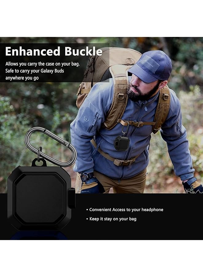 erorex Case Compatible With Heavy Duty Armor For Galaxy Buds 2 Galaxy Buds Pro 2021 Galaxy Live 2020 Secure Lock Design Matte Cover Full Body Protective Shockproof Case Carabiner Black - Image 4