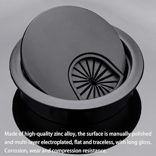 The AutoStory Aluminum Alloy Desk Grommet – Round Metal Cable Wire Hole Cover with Flip Dust-Proof Lid for Office Desk, Computer Table, TV Cabinet & Furniture – Cord Organizer (60mm Round, Black) - Image 5