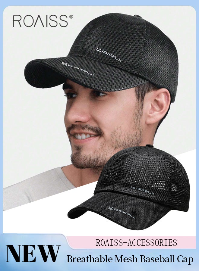 roaiss Summer Mesh Baseball Cap for Men Women Adjustable Breathable Cap Outdoor Sports Quick Dry Cool Running Hat Casual Trucker Hat Black  - Image 1