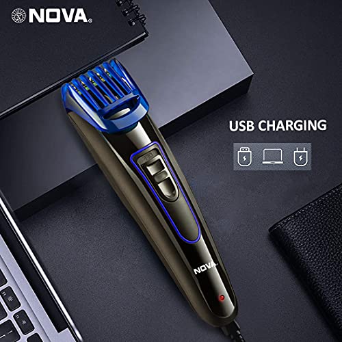 Nova NHT-1071 Titanium Coated Cordless: 45 Minutes USB Trimmer for Men (Black/Blue) - Image 4