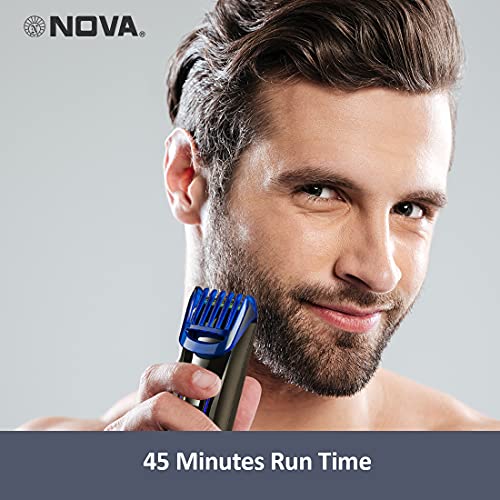 Nova NHT-1071 Titanium Coated Cordless: 45 Minutes USB Trimmer for Men (Black/Blue) - Image 3