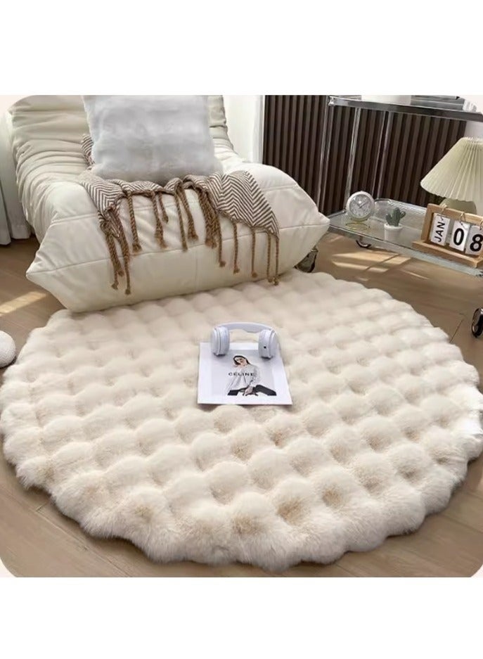 والالا سجادة دائرية من القطيفة على شكل أرنب مقاس 120 سم لغرفة النوم وغرفة المعيشة والأريكة، سجادة دائرية من الفرو الصناعي المشعر لغرفة الأطفال والبنات المراهقات، سجادة دائرية من الفرو لغرفة الأطفال، لون بيج - Image 1