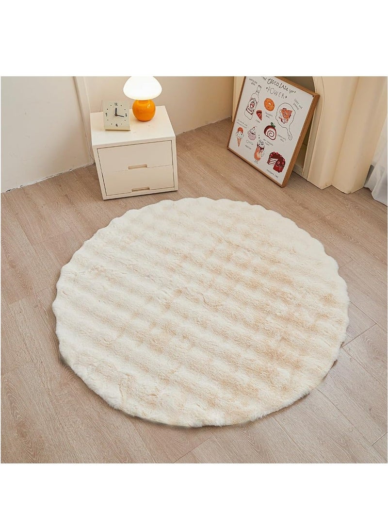 والالا سجادة دائرية من القطيفة على شكل أرنب مقاس 120 سم لغرفة النوم وغرفة المعيشة والأريكة، سجادة دائرية من الفرو الصناعي المشعر لغرفة الأطفال والبنات المراهقات، سجادة دائرية من الفرو لغرفة الأطفال، لون بيج - Image 3