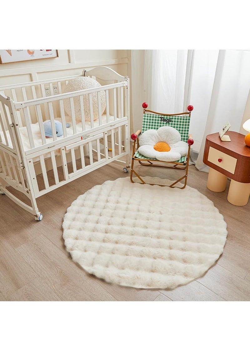 والالا سجادة دائرية من القطيفة على شكل أرنب مقاس 120 سم لغرفة النوم وغرفة المعيشة والأريكة، سجادة دائرية من الفرو الصناعي المشعر لغرفة الأطفال والبنات المراهقات، سجادة دائرية من الفرو لغرفة الأطفال، لون بيج - Image 5