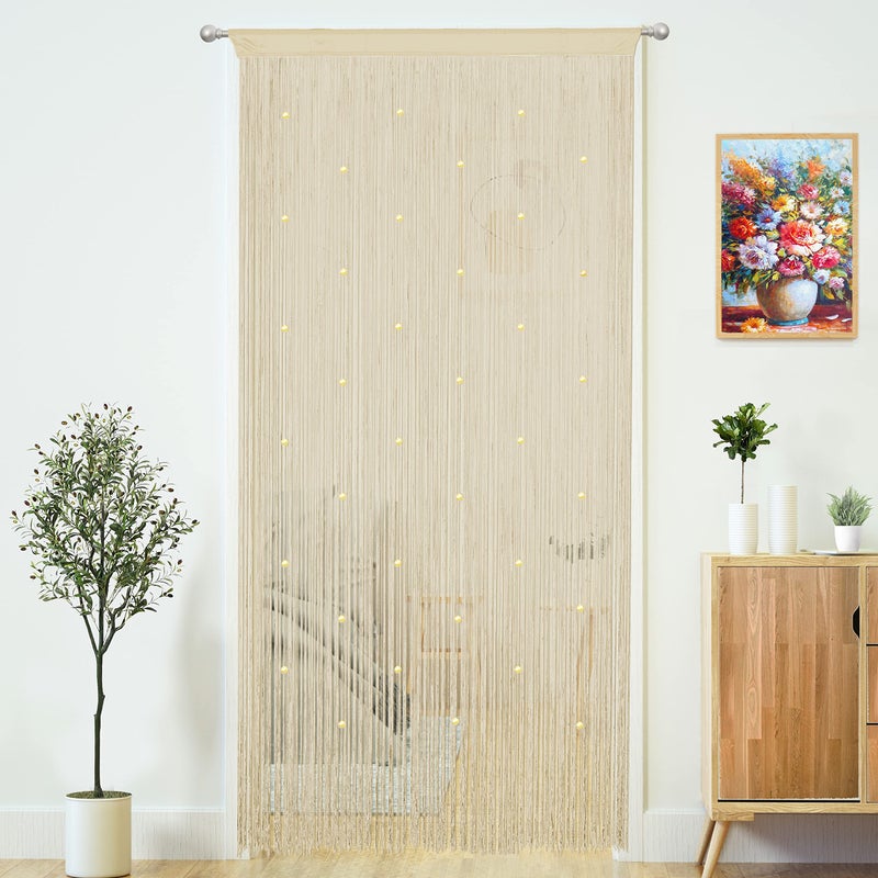 YaoYue Beaded Curtain Door String Curtains for Doorways Tassels Beads Hanging Fringe Hippie Window Hallway Entrance Wall Closet Bedroom Privacy Decor Champagne 39 W x 110 L Pack of 1