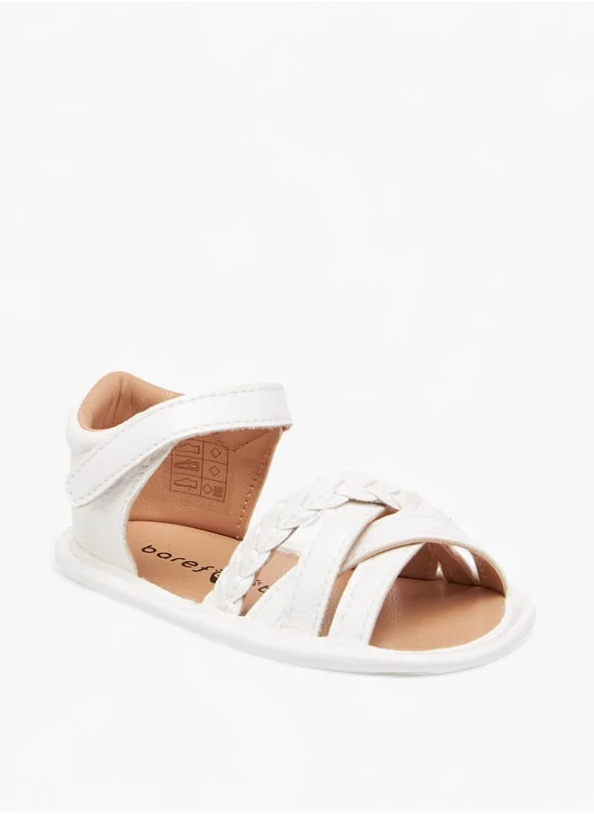 حافي القدمين Girls Textured Sandals with Hook and Loop Closure